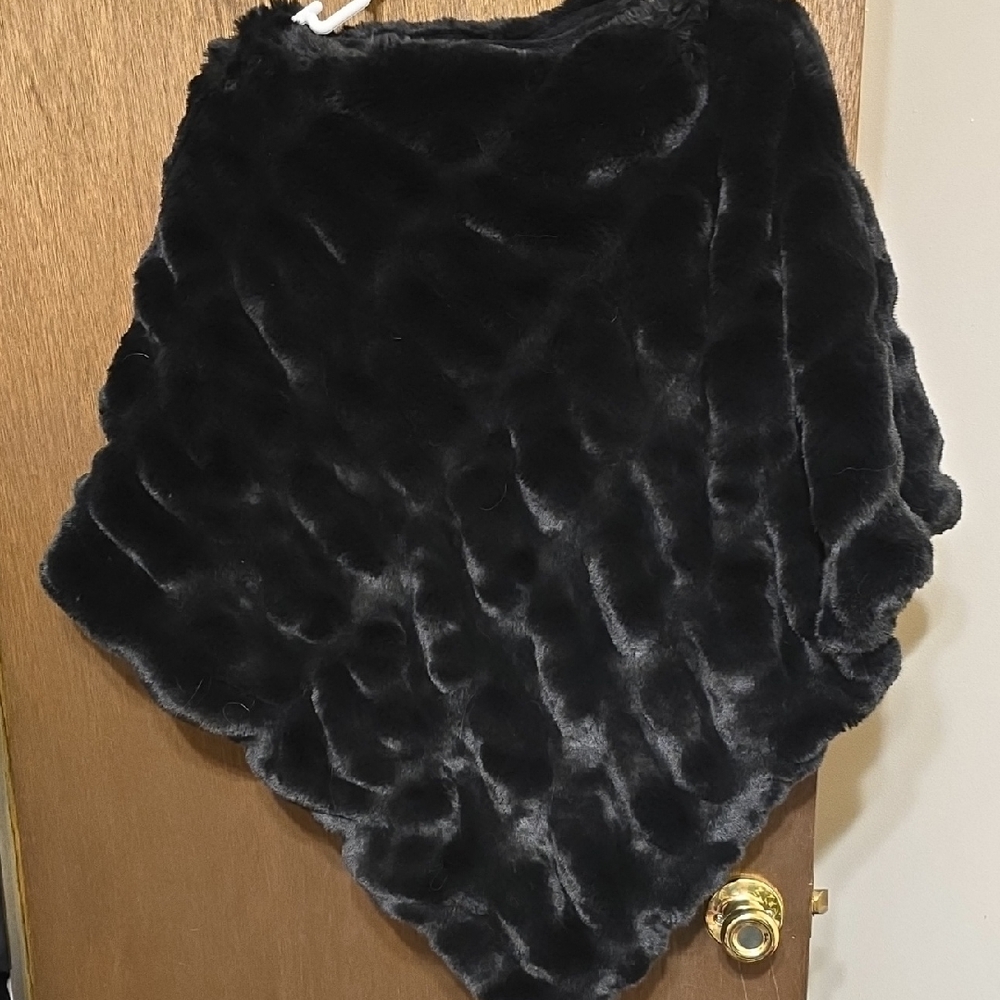 Fabulous Furs Black Faux Fur poncho